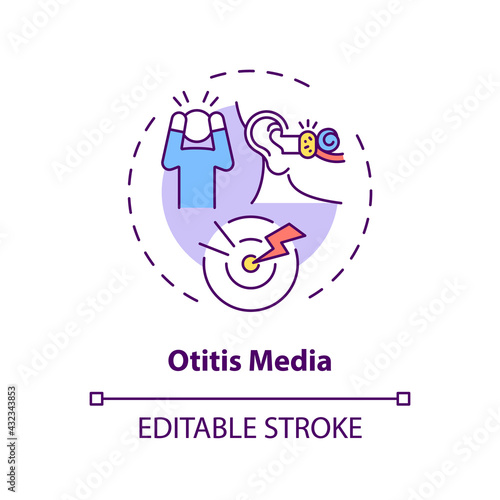 Otitis media concept icon. Acquired hearing loss idea thin line illustration. Persistent inflammation in middle ear. Serious complications. Vector isolated outline RGB color drawing. Editable stroke