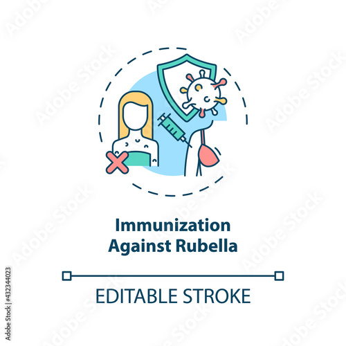 Immunization against rubella concept icon. Hearing loss prevention idea thin line illustration. Adults protection. Injection into muscle. Vector isolated outline RGB color drawing. Editable stroke