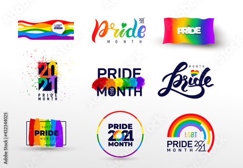 Pride design logo icon. Set of LGBTQ related symbol in rainbow colors. Gay pride. Rainbow community pride month. Love, freedom, support, peace flat symbol. Vector illustration.