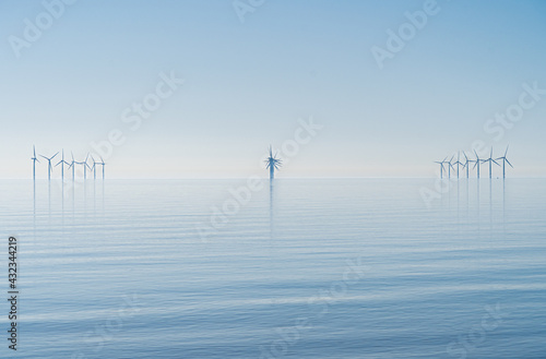 Wallpaper Mural Offshore wind turbines generating renewable electricity and energy off the Essex