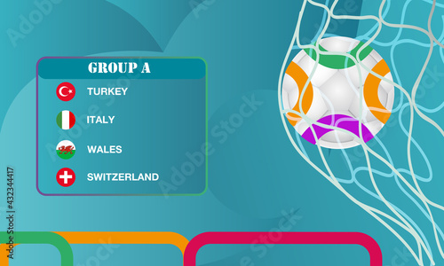 Groups of countries participating in football competitions 2020/2021, vector illustration on blue background