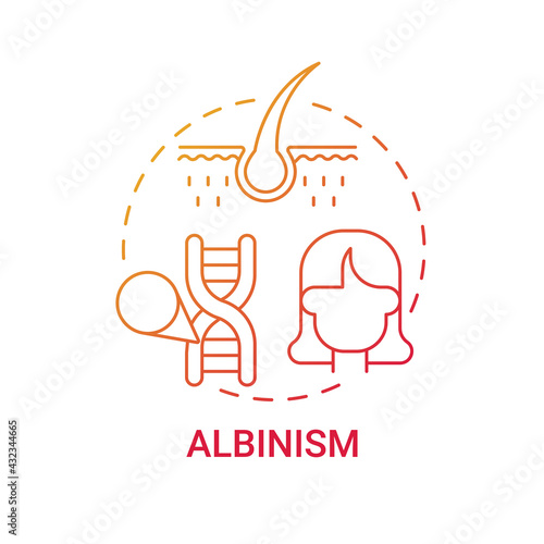 Albinism red gradient concept icon. No color in hair. Hereditary physical condition. Inherited genetic disorder idea thin line illustration. Vector isolated outline RGB color drawing