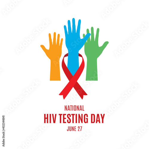 National HIV Testing Day vector. Colored hands with hiv aids red ribbon icon vector. HIV awareness ribbon and hands icon isolated on a white background. HIV Testing Day Poster, June 27. Important day