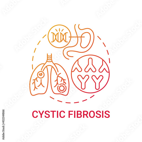 Cystic fibrosis red gradient concept icon. Hereditary illness. Problem with lungs, digestive system issues. Genetic disease idea thin line illustration. Vector isolated outline RGB color drawing