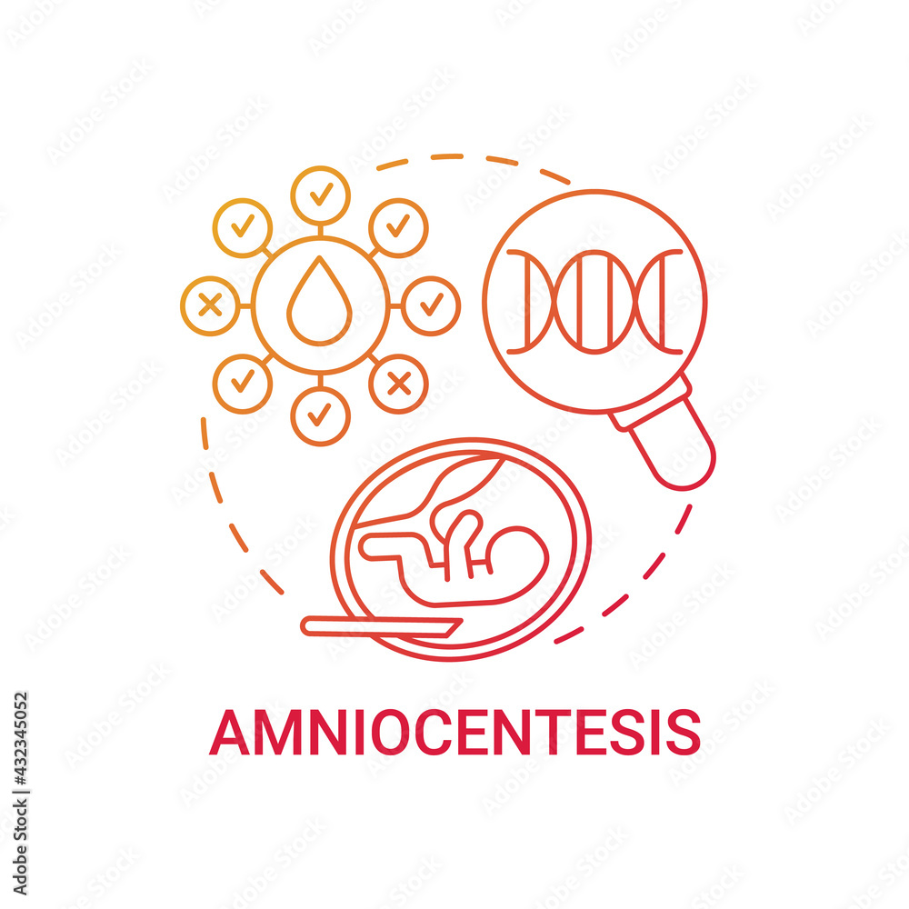 Amniocentesis red gradient concept icon. Testing uterus for fetus health. Medical check. Genetic inheritance examination idea thin line illustration. Vector isolated outline RGB color drawing Amniocentesis red gradient concept icon. Testing uterus for fetus health. Medical check. Genetic inheritance examination idea thin line illustration. Vector isolated outline RGB color drawing