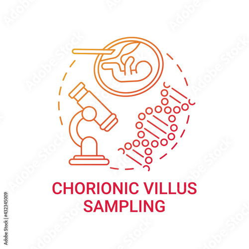 Chorionic villus sampling red gradient concept icon. CVS for prenatal testing. Genetic inheritance examination idea thin line illustration. Vector isolated outline RGB color drawing