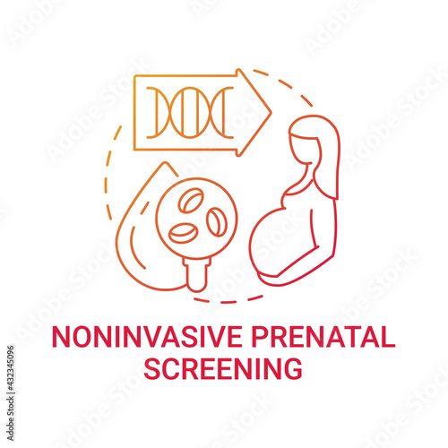 Noninvasive prenatal screening red gradient concept icon. Pregnant woman checkup. Genetic inheritance examination idea thin line illustration. Vector isolated outline RGB color drawing