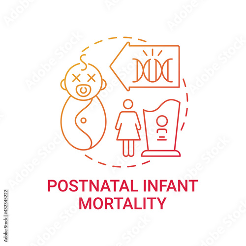 Postnatal infant mortality red gradient concept icon. Postpartum, neonatal death. Baby illness. Genetic disease idea thin line illustration. Vector isolated outline RGB color drawing