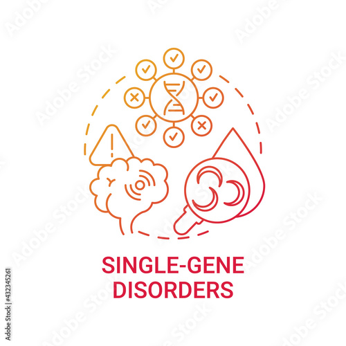 Single gene disorders red gradient concept icon. Sickle cell disease. Cystic fibrosis. Chronic syndromes. Genetic disease idea thin line illustration. Vector isolated outline RGB color drawing