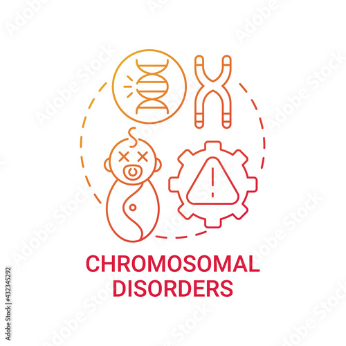 Chromosomal disorders red gradient concept icon. Baby with illness. Abnormality in child genes. Genetic disease idea thin line illustration. Vector isolated outline RGB color drawing