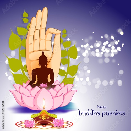 Indian Buddha Purnima festival with text, illustration is showing Buddha seating and absorbed in meditation