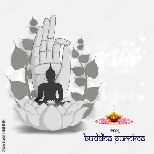 Indian Buddha Purnima festival with text, illustration is showing Buddha seating and absorbed in meditation