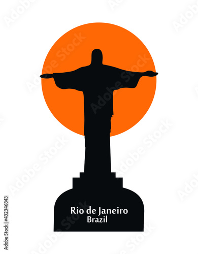 Travel sticker Brazil. Vector illustration. Christ the redeemer - detailed vector illustration. silhouette of jesus christ