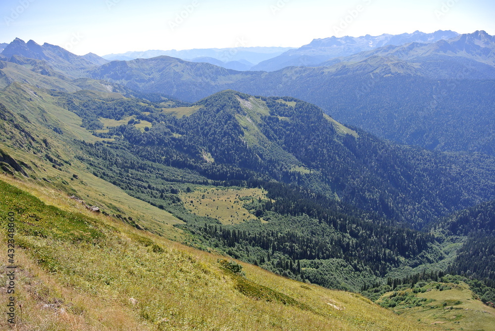 Naklejka premium Trekking in the mountains of the North Caucasus. Aibga ridge