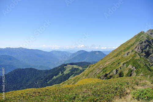 Trekking in the mountains of the North Caucasus. Aibga ridge