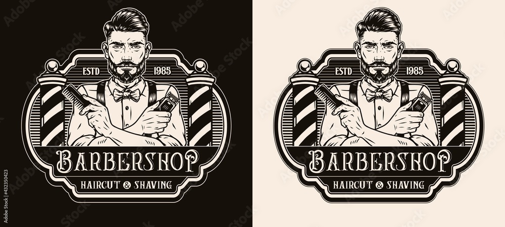 Barbershop vintage monochrome logo