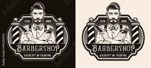 Barbershop vintage monochrome logo