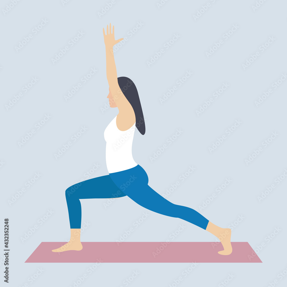 Young woman doing yoga or fitness. Healthy lifestyle. Vector illustration.