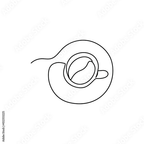 Continuous line drawing of a cup of coffee top view. Minimalist vector illustration isolated on white background for menu, print, t-shirt.