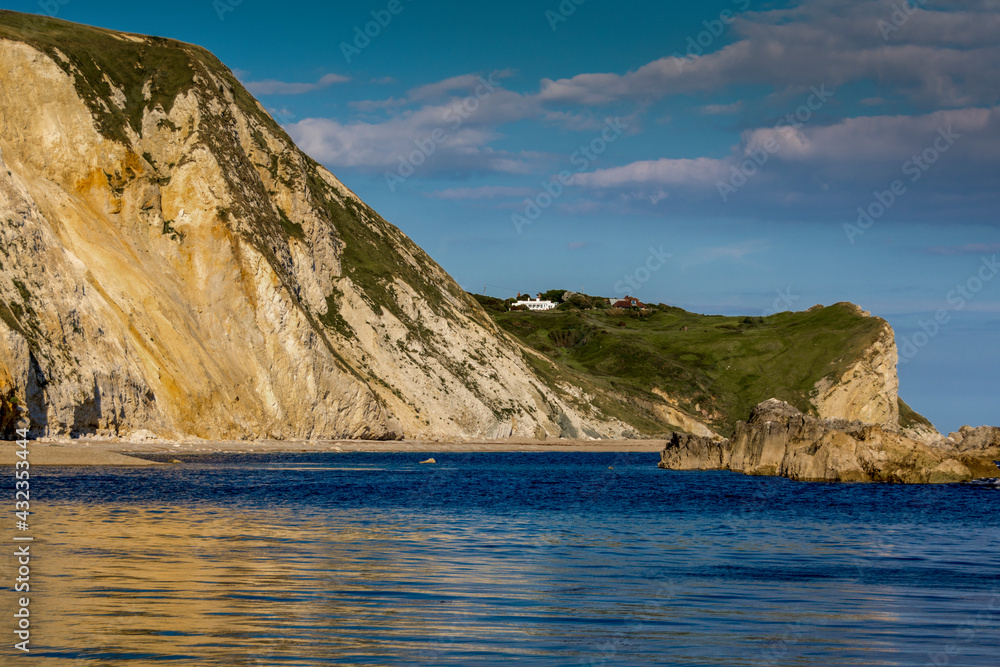 white cliffs on dorset beach lulworth curve