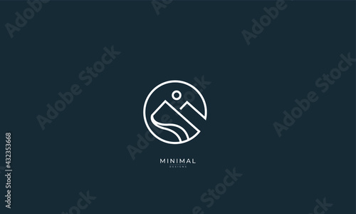 A line art icon logo of a mountain water	
