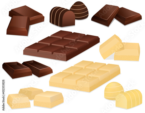 Chocolate pieces isolated on white
