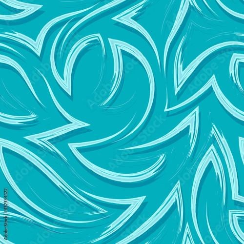 Turquoise vector seamless pattern of flowing brush strokes in the form of corners and curls. Light texture for packaging or fabric.