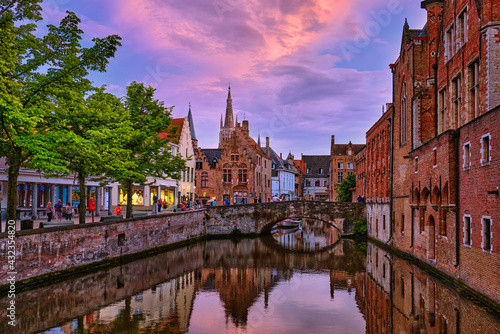 Evening dusk view of Bruges Brugge, Belgium