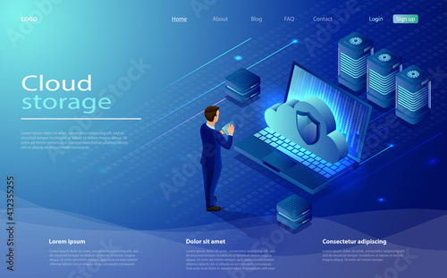 Isometric Cloud Hosting Network vector illustration. 3d servers and datacenter.