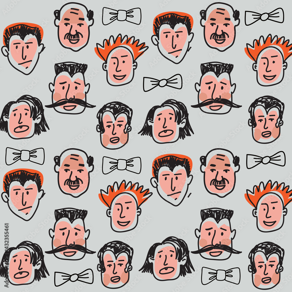 Fototapeta premium Men face doodle pattern 6