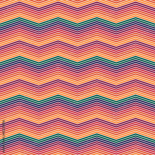Zigzag lines ornament. Seamless pattern. Jagged stripes motif. Waves ornate. Curves image. Wavy figures background. Ethnic digital paper, tribal textile print, web design, abstract. Geometric vector.