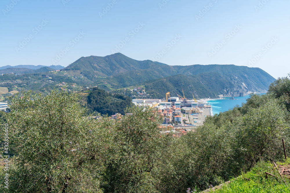 view from the top of the beach of Riva Trigoso, fraction of Sestri Levante