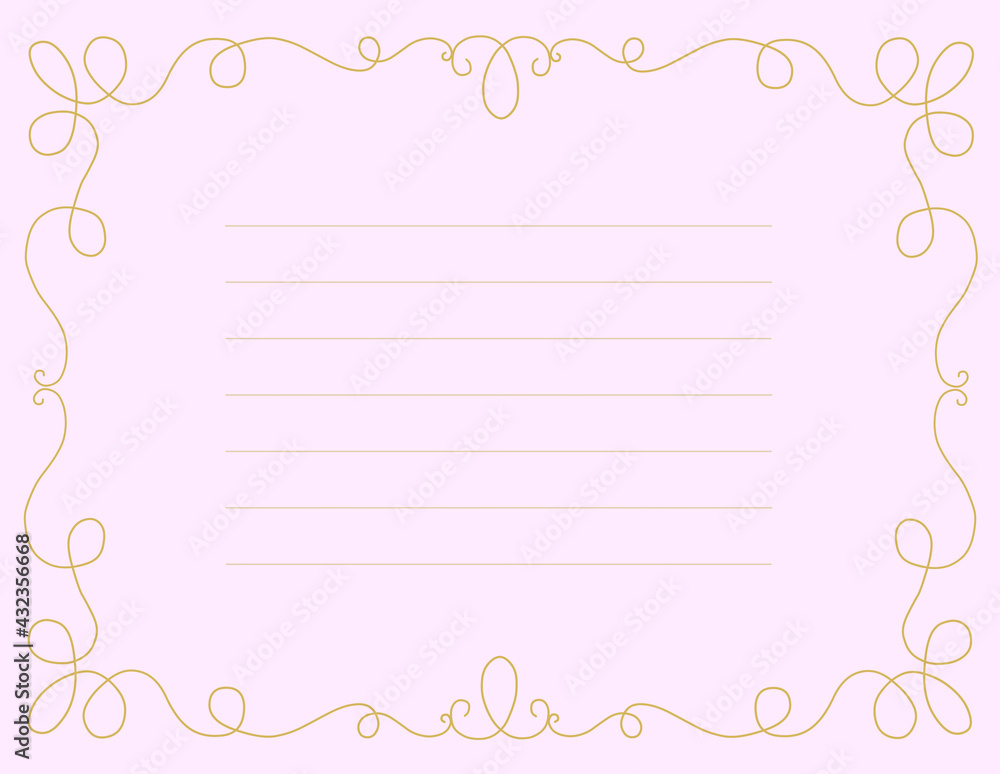 シンプルな手描き曲線のフレーム－背景ピンク－罫線
