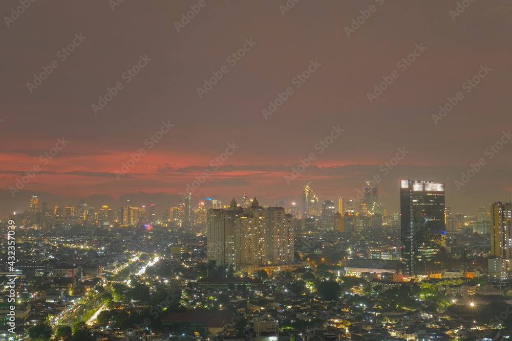 Fototapeta premium Quarantine photos when i got Covid19 in Wisma Athlete in Sunter, Kemayoran, Jakarta, Indonesia. It is a beautiful view during sunset, sunrise and daylight