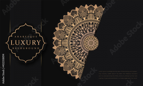 Elegant floral background with floral elements for Wedding card, book cover, Gold and black ornamental mandala design background, Abstract circle aztec style pattern background