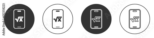 Black Square root of x glyph icon isolated on white background. Mathematical expression. Circle button. Vector