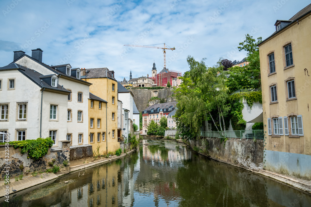 Aerial view of the small tourist Center of the old town of Luxembourg