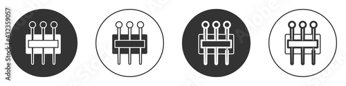 Black Needle for sewing icon isolated on white background. Tailor symbol. Textile sew up craft sign. Embroidery tool. Circle button. Vector