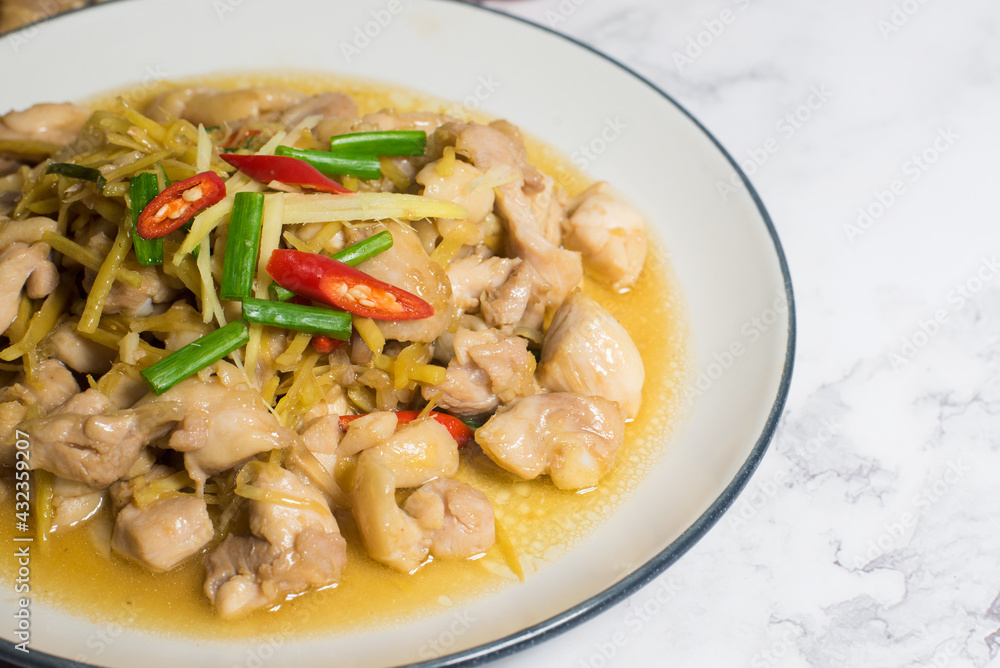 Stir fried chicken, ginger and mixed vegetables Stir fried chicken, ginger and mixed vegetables