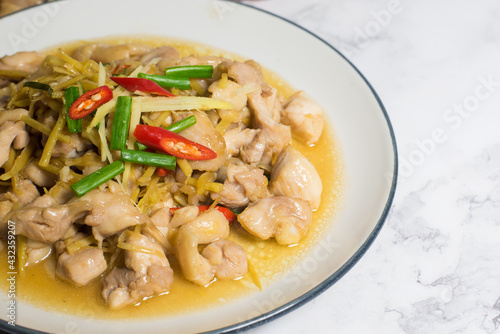 Stir fried chicken, ginger and mixed vegetables
