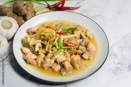 Stir fried chicken, ginger and mixed vegetables
