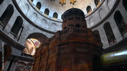 Tilt Down Shot Of Cupola Over Edicule In Church Of The Holy Sepulcher, Interior Of Church - Jerusalem, Israel photo