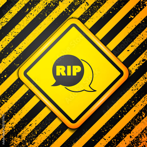 Black Speech bubble rip death icon isolated on yellow background. Warning sign. Vector
