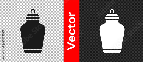 Black Funeral urn icon isolated on transparent background. Cremation and burial containers, columbarium vases, jars and pots with ashes. Vector