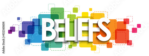 BELIEFS colorful rainbow gradient vector typography banner on white background