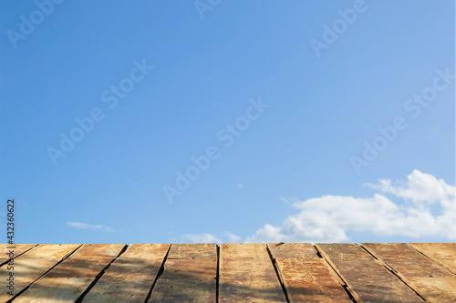 Beautiful wooden floor and blue sky background