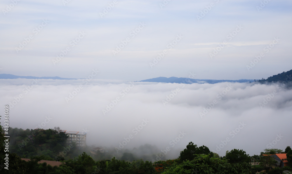 Foggy landscape on mountain ,travel natural background
