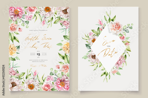 watercolor peonies and roses invitation card set