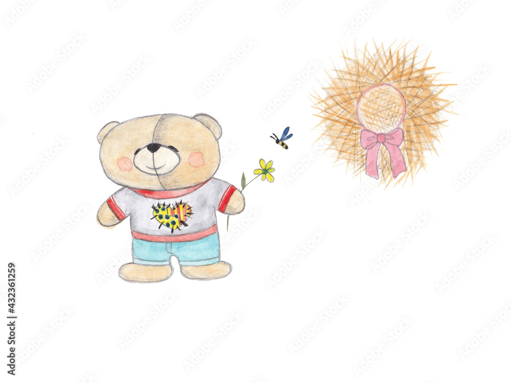 Teddy bear. Cartoon child illustration. Watercolor. Teddy bear. Cartoon child illustration. Watercolor.