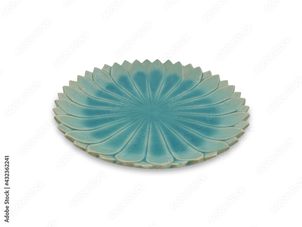 blue flower ceramic plate, modern plate, isolated on white background.
